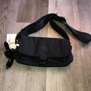 Kipling Chilly Up Nylon Crossbody Bag Color Black Noir + Monkey Keychain NWT